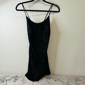 Dollhouse Black Satin Mini Slip Dress w/ Side Zipper Size M